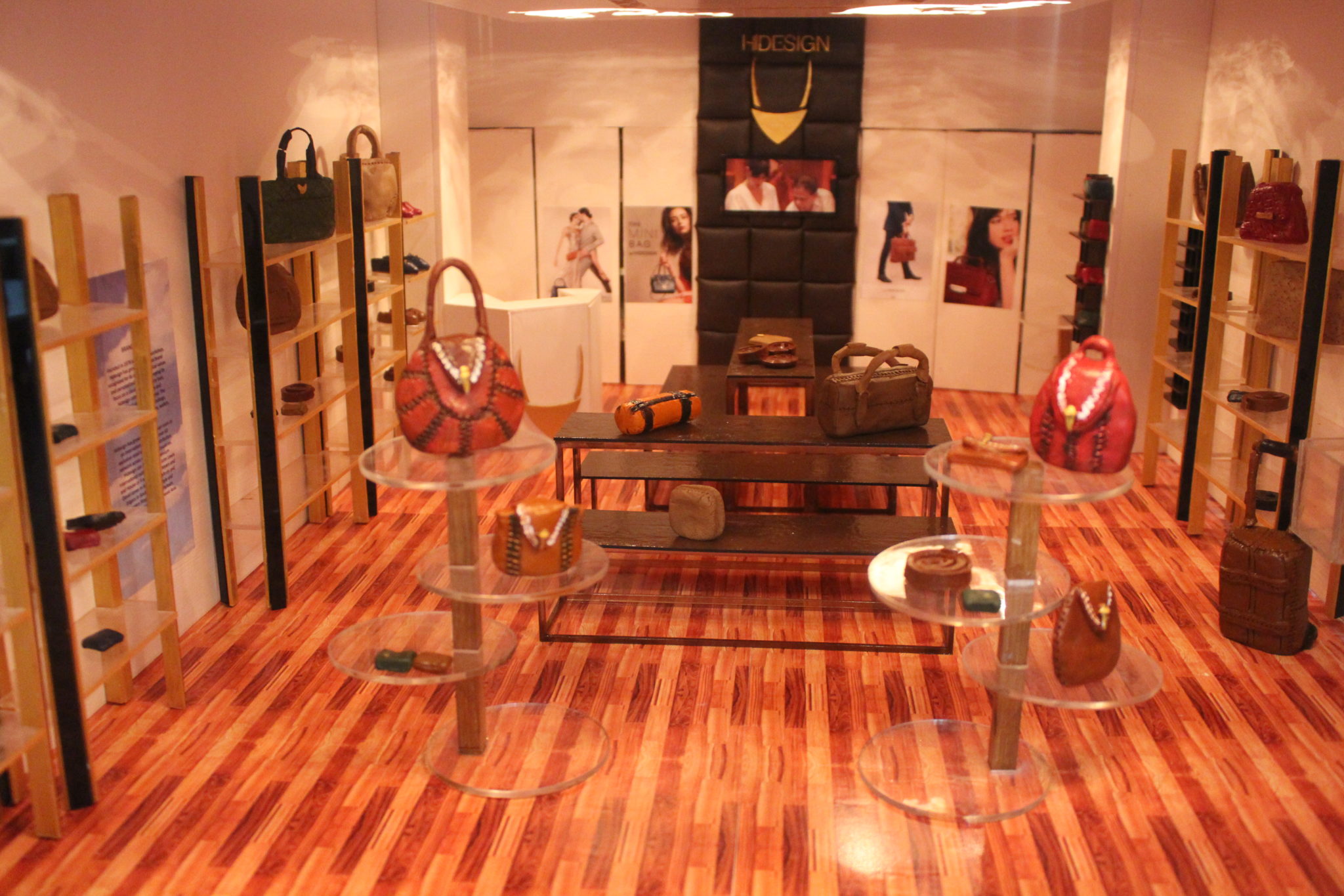Interior view of the Hidesign store scale model, wide angle