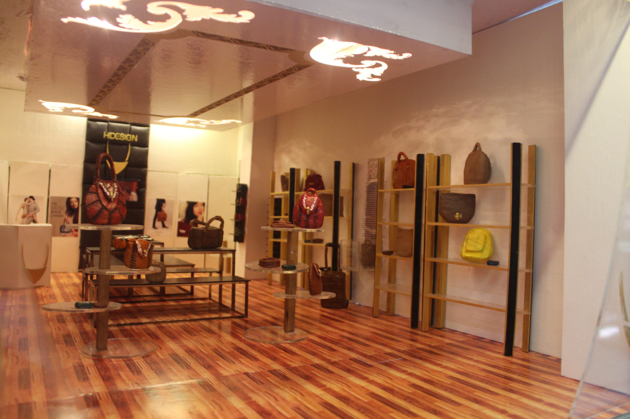 Interior view of the Hidesign store scale model, side angle