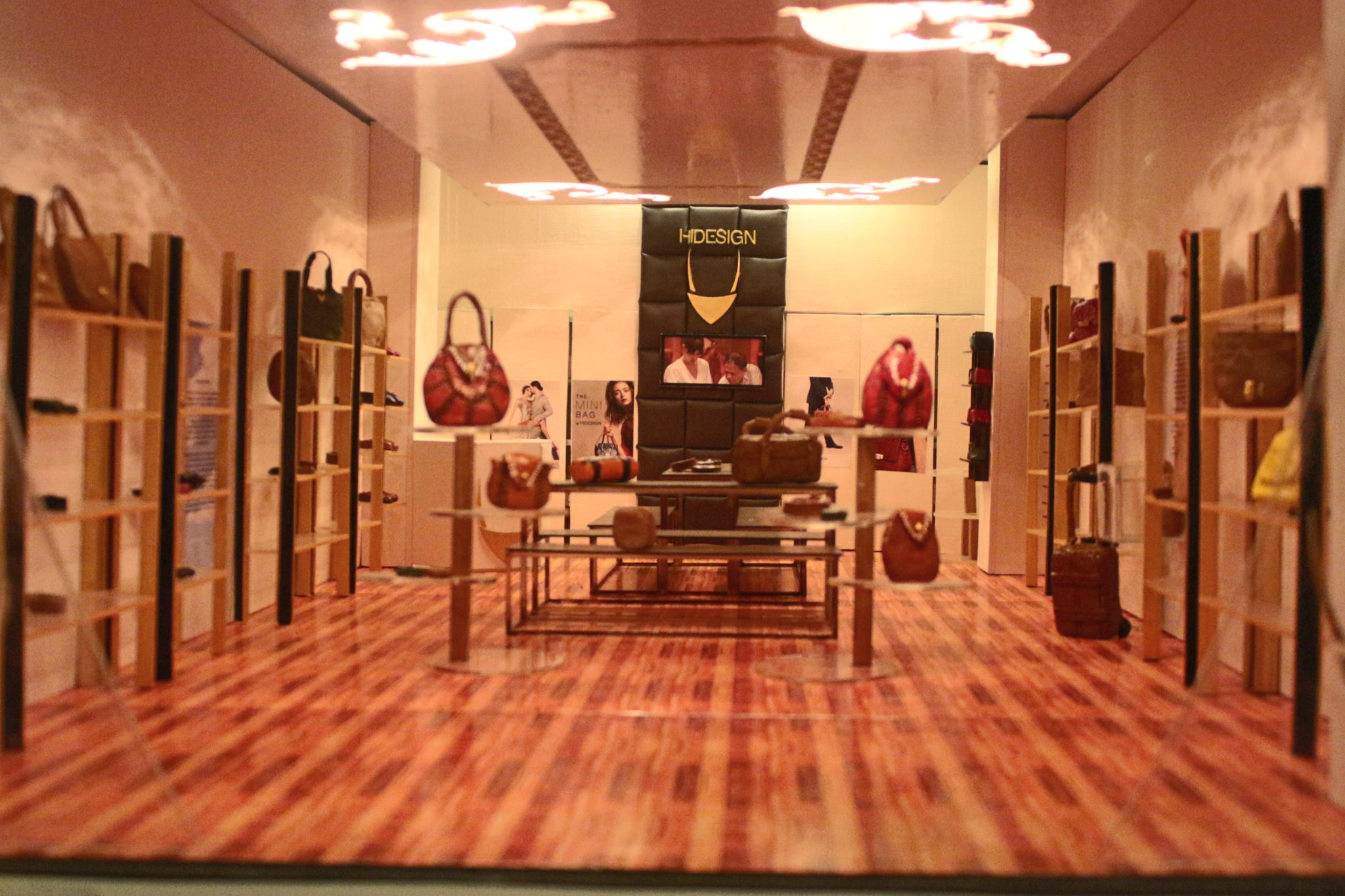 Interior view of the Hidesign store scale model, front angle